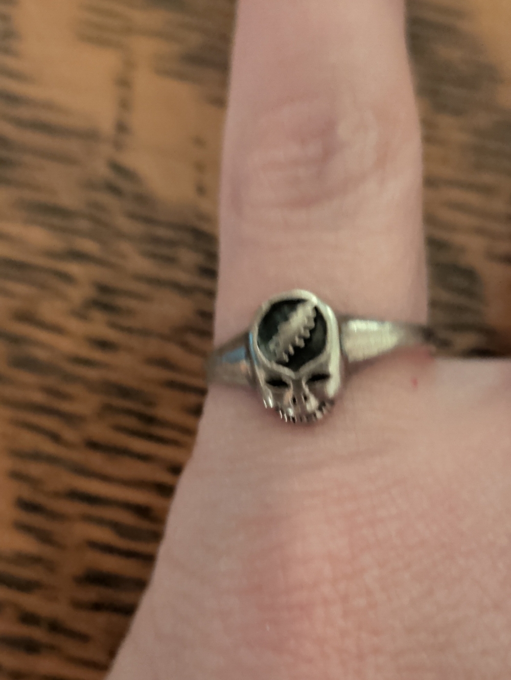 Steal Your Face Silver Skull Ring with Black Inlay